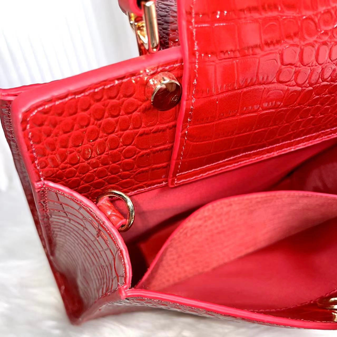 【Elena Handbag】Crocodile Pattern Cowhide Leather Bag,buy 1 get 1 pony and 1 headband