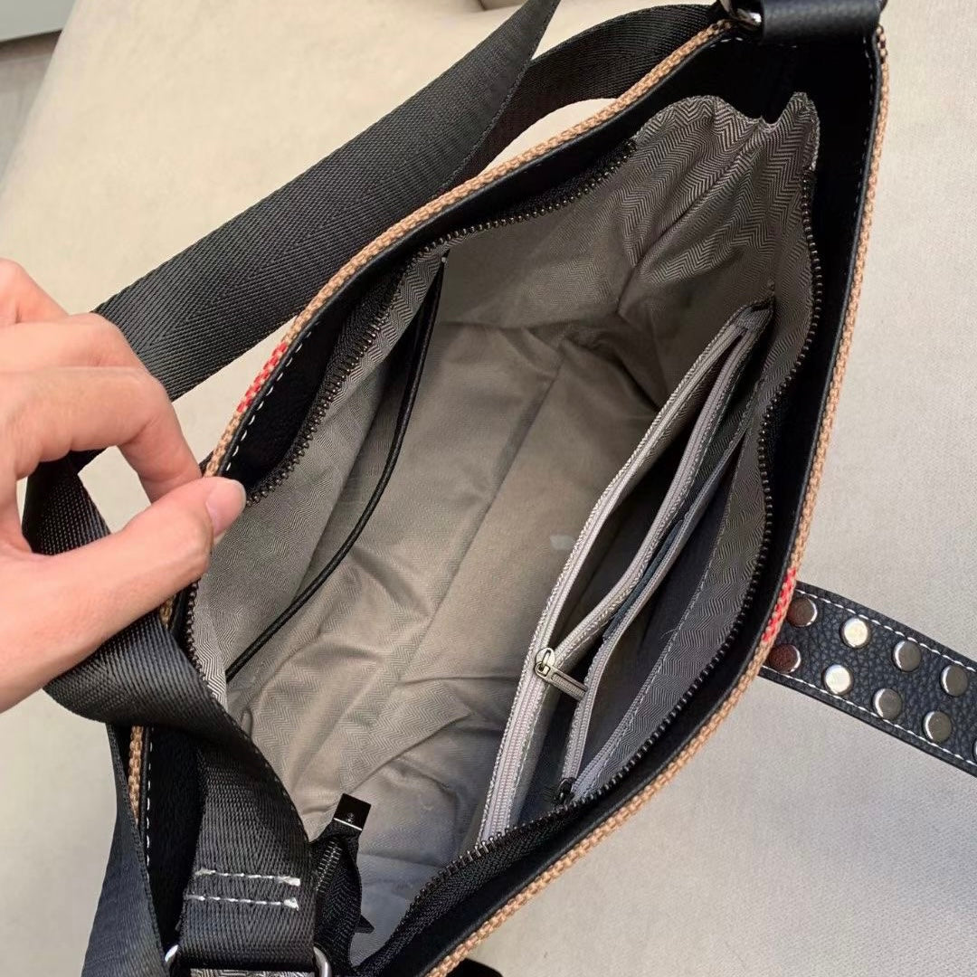 【Infinite Bag】Checkered Cowhide Leather Tote Shoulder Backpack-,buy 1 get 1 pony and 1 headband
