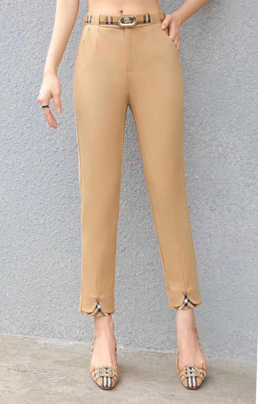 【BoBo’s Suit Pants with Belt】Checkered Pant Split Design,,buy 1 get 1 pony and 1 headband