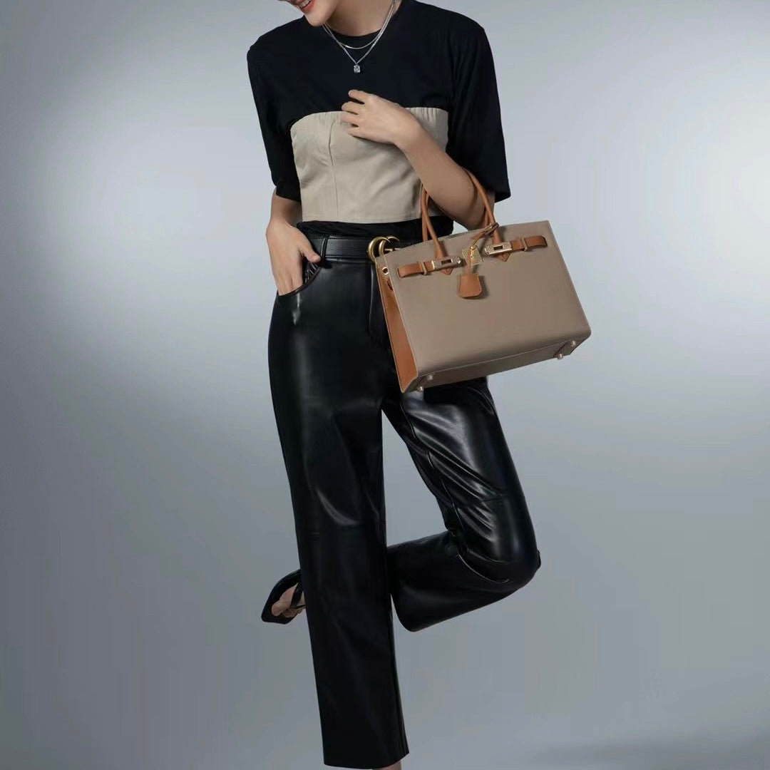 【Espom BK】Espom Leather Handbag-,buy 1 get 1 pony and 1 headband