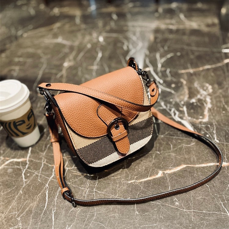 【Belt Saddle】Elephant's trunk-Checkered Cowhide Leather Handbag Crossbodys-,buy 1 get 1 pony and 1 coins purse
