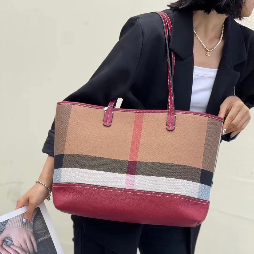 【It's Tote】【2 in 1】Cowhide Leather Tote with Cosmatic Bag-,buy 1 get 1 pony and 1 headband