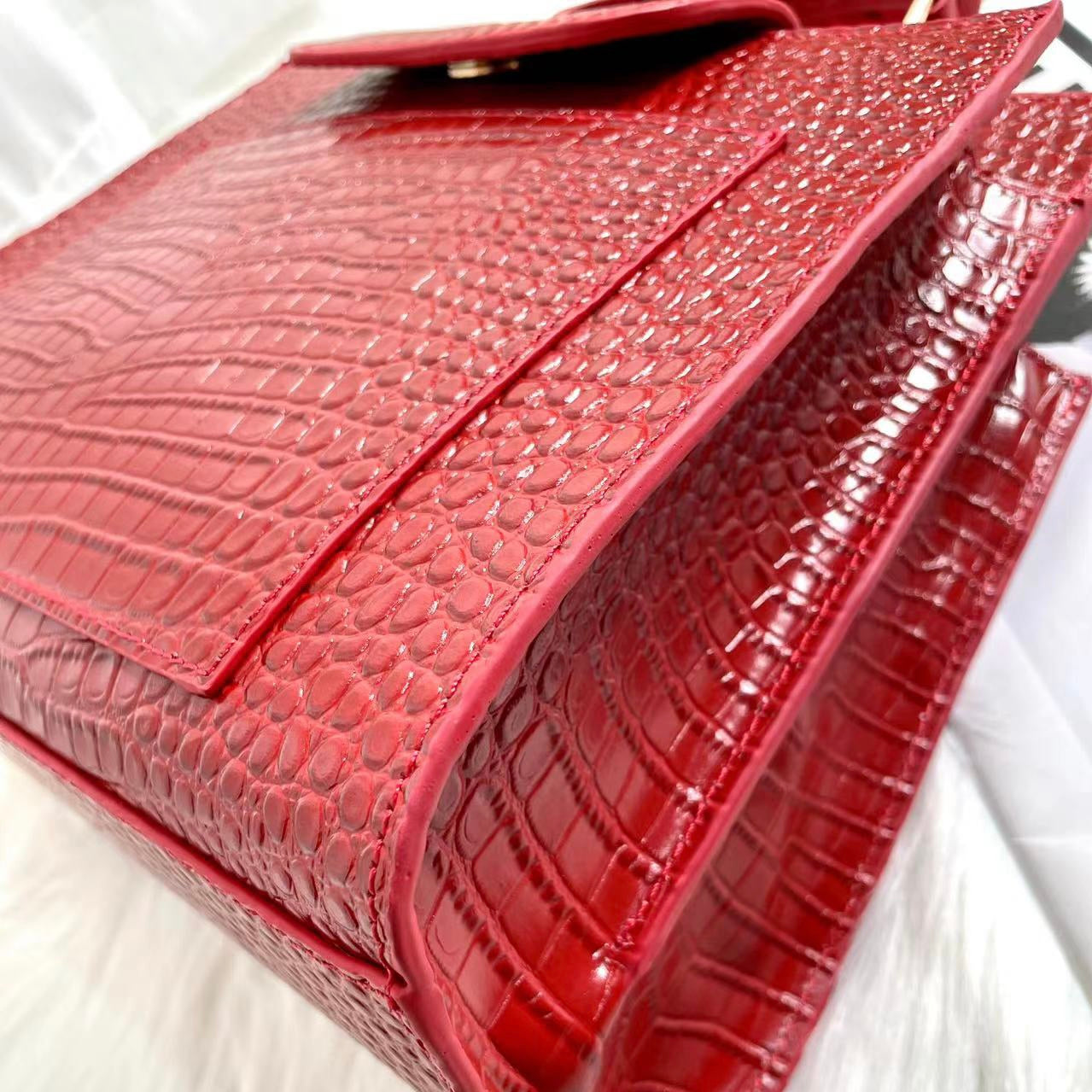【Elena Handbag】Crocodile Pattern Cowhide Leather Bag,buy 1 get 1 pony and 1 headband