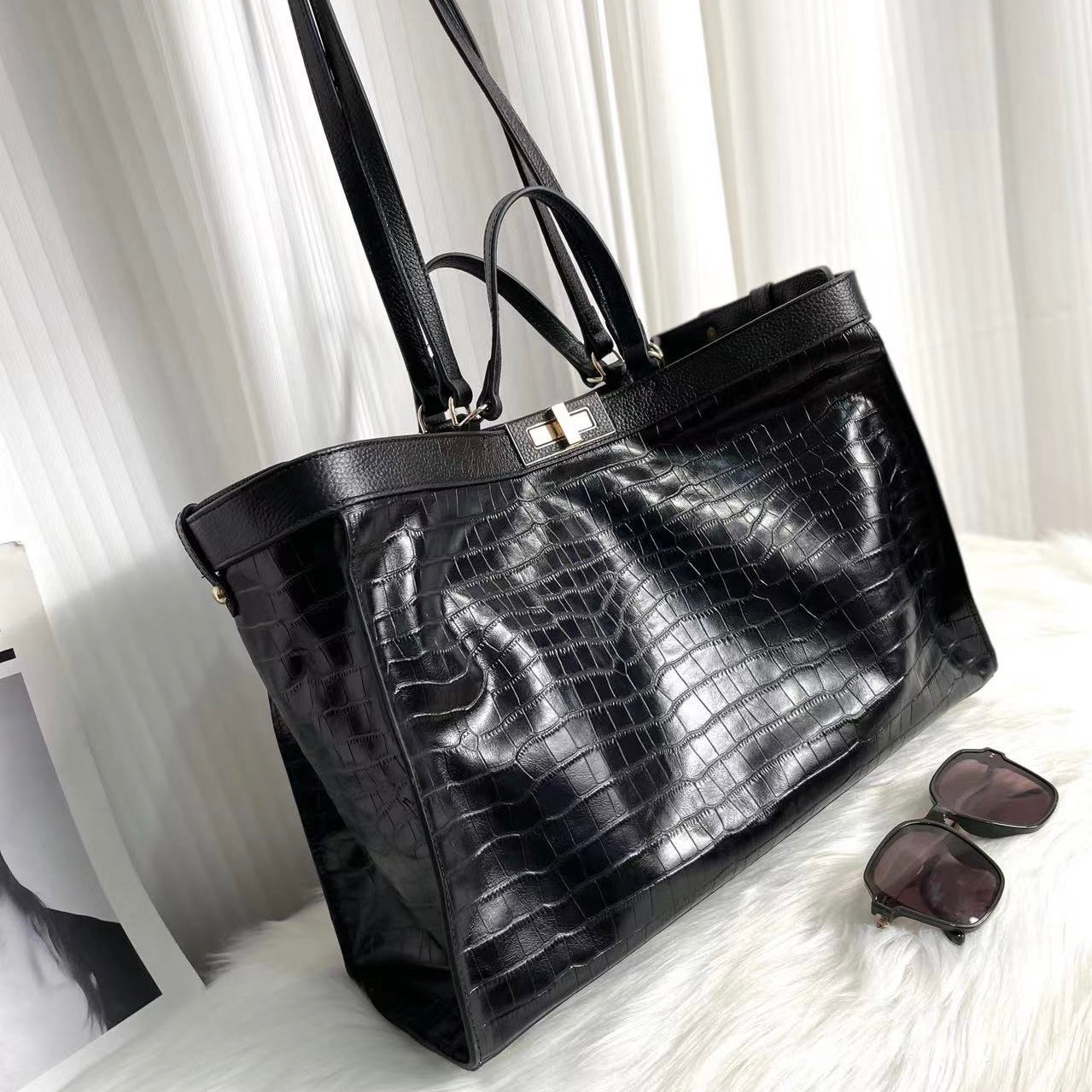 【Peeka Tote】Cowhide Leather Tote Shoulder Bag,buy 1 get 1 pony and 1 headband