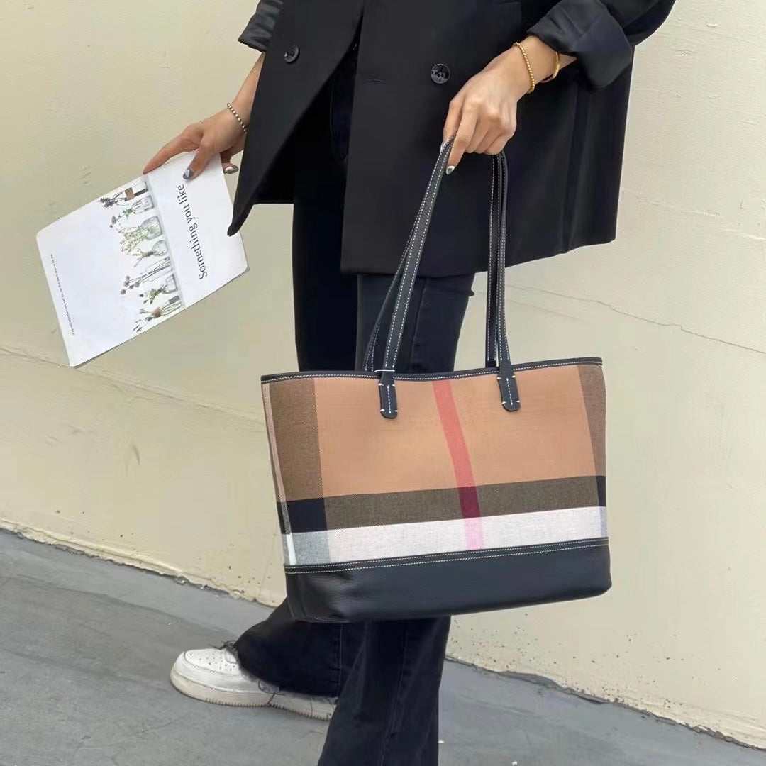 【It's Tote】【2 in 1】Cowhide Leather Tote with Cosmatic Bag-,buy 1 get 1 pony and 1 headband