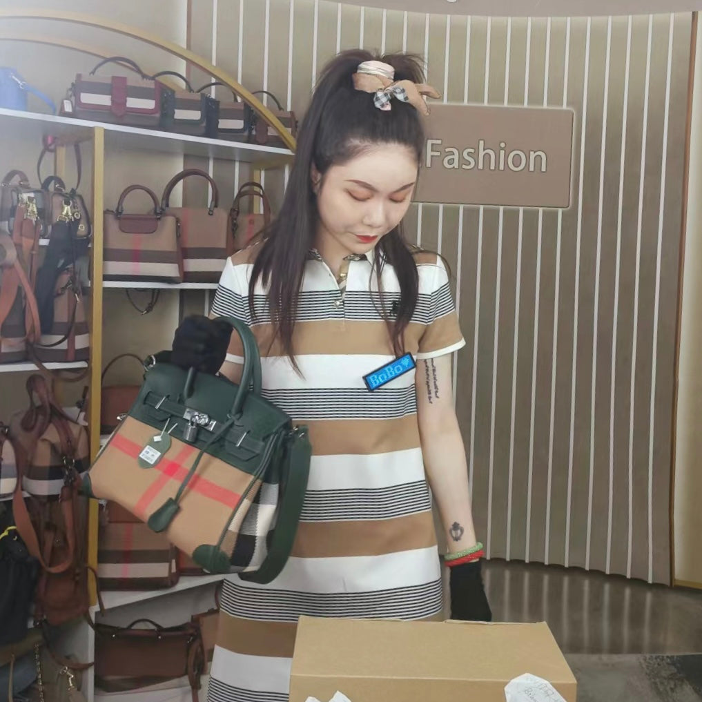 【BoBo's Polo Dress】Striped breathable t-shirt dress,buy 1 get 1 pony and 1 headband