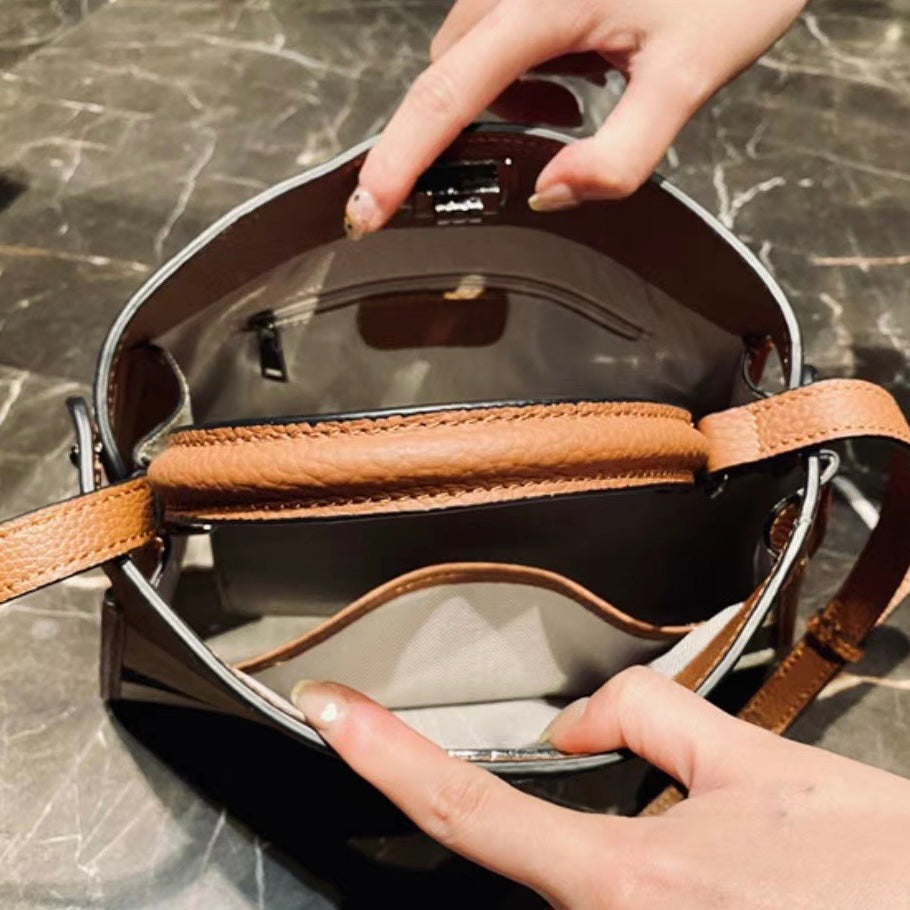 【T Bag-S】Trapezoid Briefcase Handbag-,buy 1 get 1 pony and 1 headband