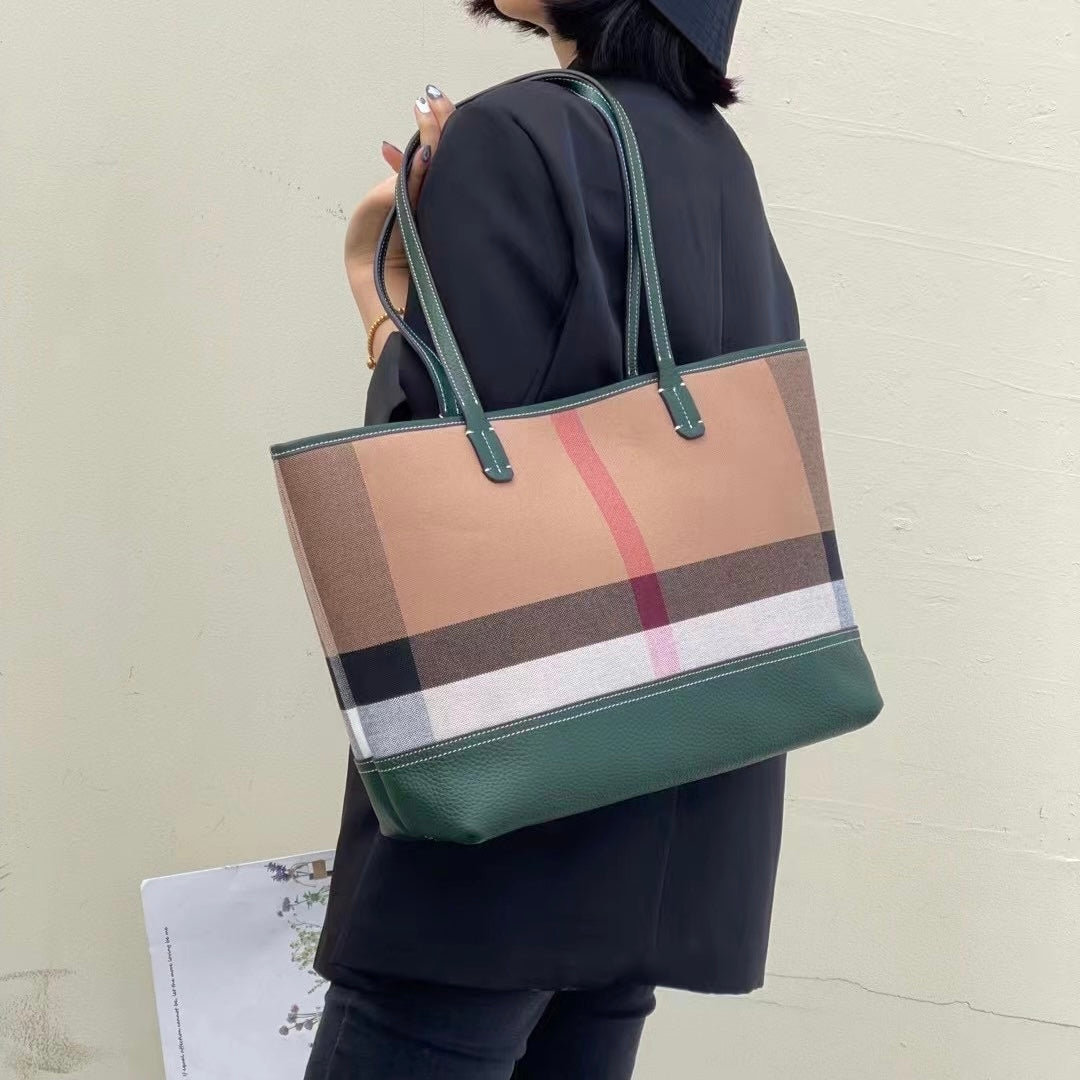 【It's Tote】【2 in 1】Cowhide Leather Tote with Cosmatic Bag-,buy 1 get 1 pony and 1 headband