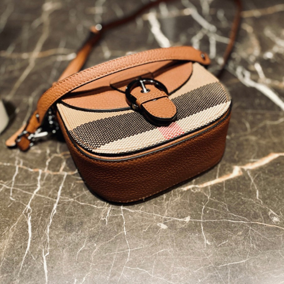 【Belt Saddle】Elephant's trunk-Checkered Cowhide Leather Handbag Crossbodys-,buy 1 get 1 pony and 1 coins purse