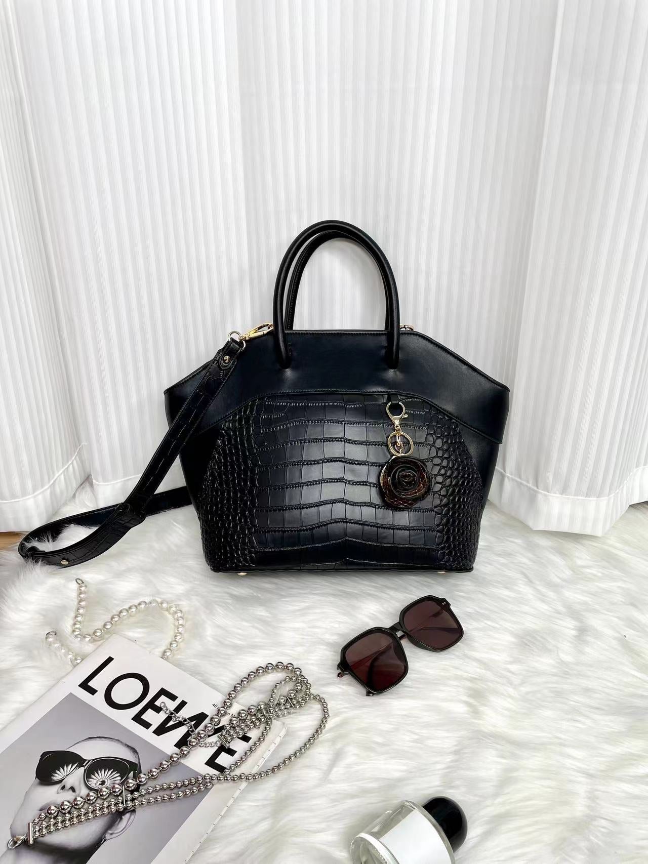 【Black Rose】Crocodile Pattern Handbag,buy 1 get 1 pony and 1 headband