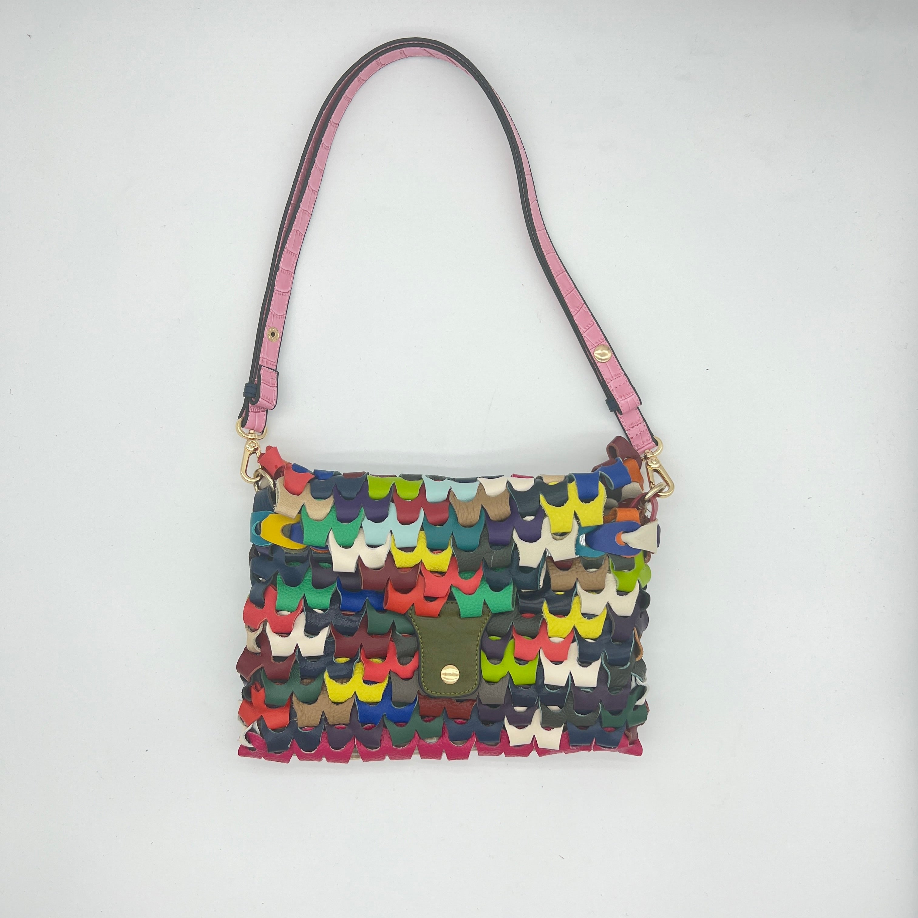 【Woven Rainbow】Handmade Cowhide Leather Flap Shoulder Crossbody Bag,buy 1 get 1 pony and 1 headband