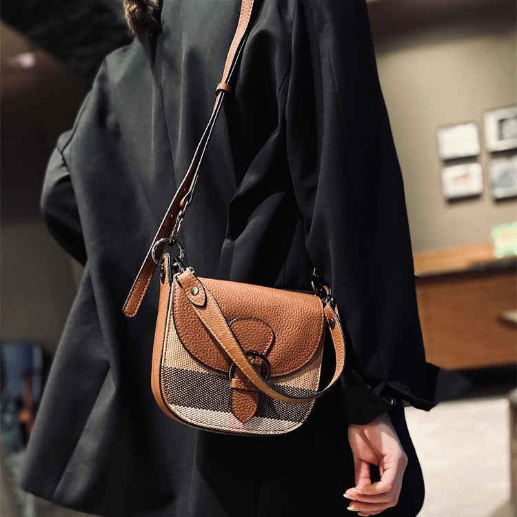 【Belt Saddle】Elephant's trunk-Checkered Cowhide Leather Handbag Crossbodys-,buy 1 get 1 pony and 1 coins purse