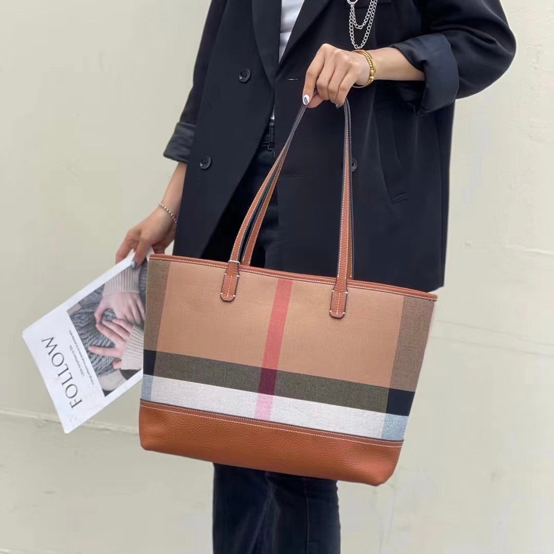 【It's Tote】【2 in 1】Cowhide Leather Tote with Cosmatic Bag-,buy 1 get 1 pony and 1 headband