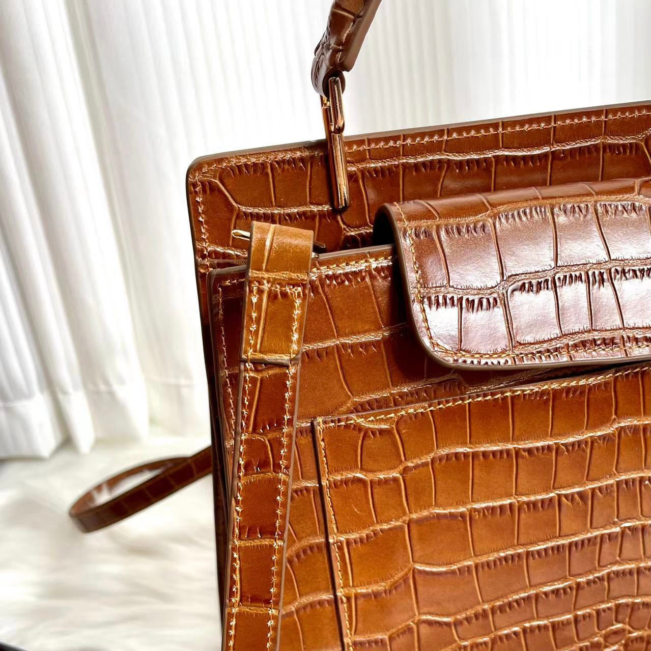 【Elena Handbag】Crocodile Pattern Cowhide Leather Bag,buy 1 get 1 pony and 1 headband