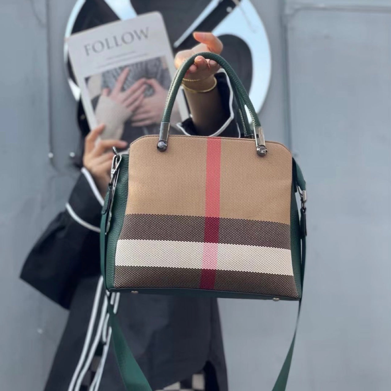 【Teddy Bag】Checkered Square Handbag-,buy 1 get 1 pony and 1 headband
