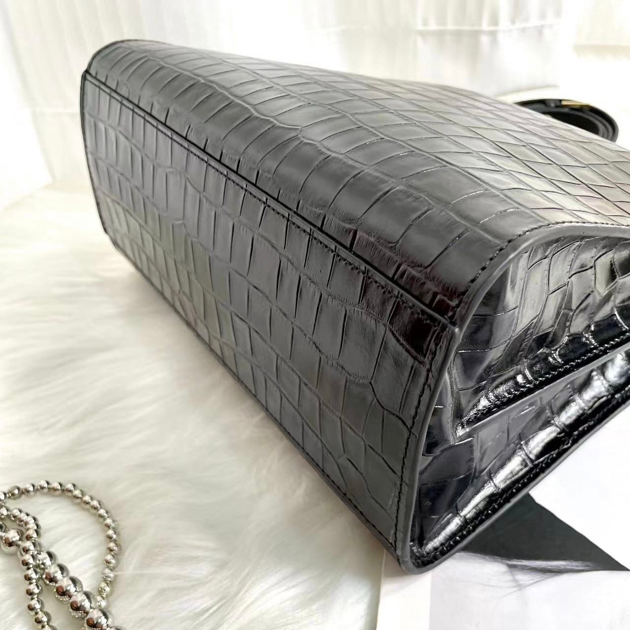 【Elena Handbag】Crocodile Pattern Cowhide Leather Bag,buy 1 get 1 pony and 1 headband