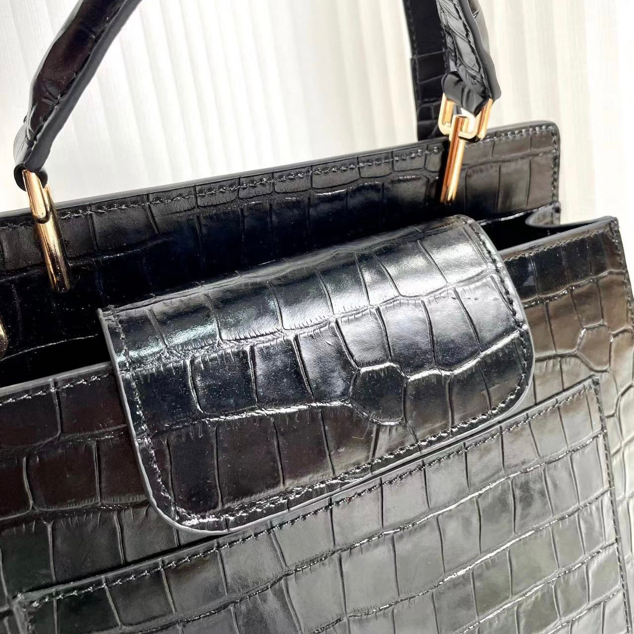 【Elena Handbag】Crocodile Pattern Cowhide Leather Bag,buy 1 get 1 pony and 1 headband