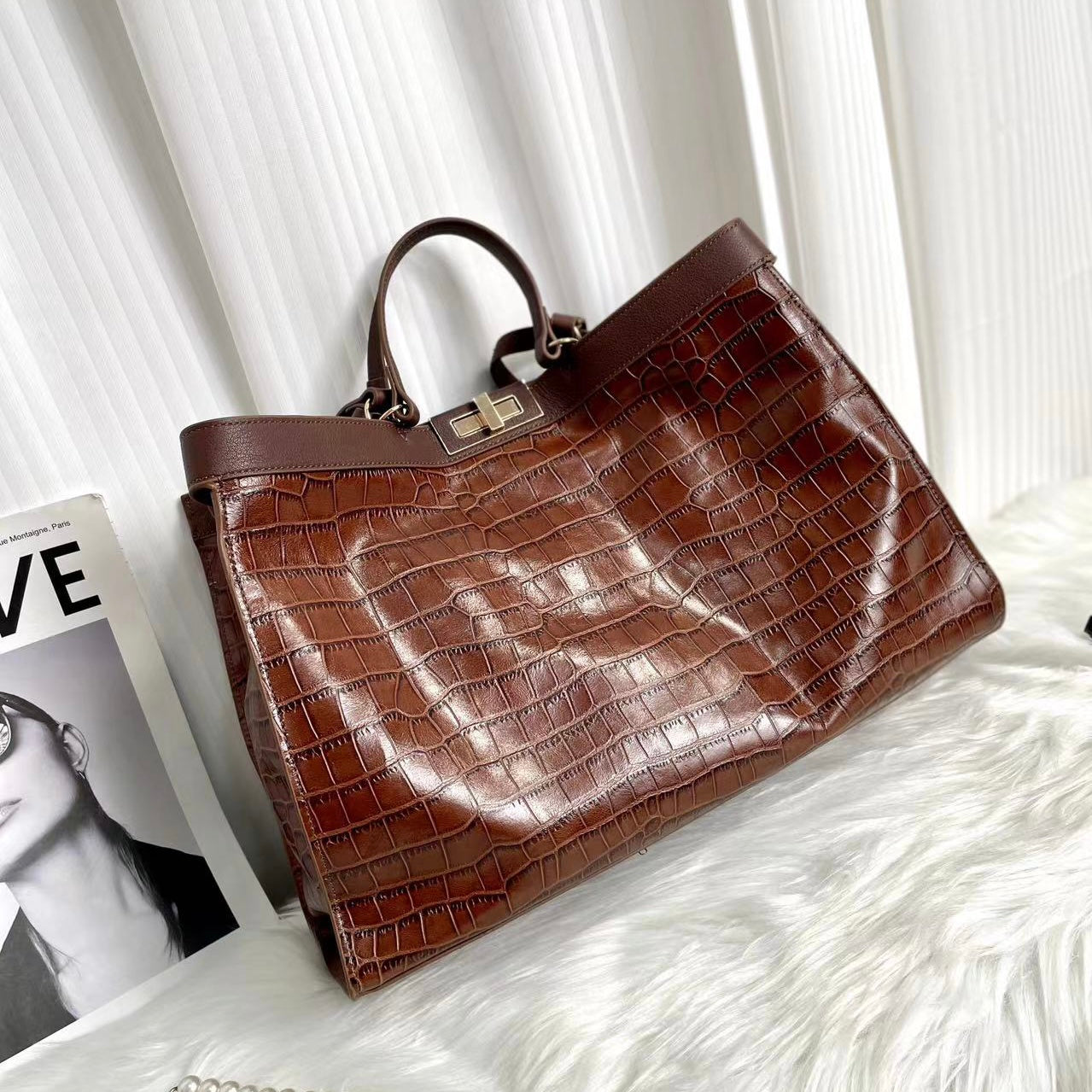 【Peeka Tote】Cowhide Leather Tote Shoulder Bag,buy 1 get 1 pony and 1 headband
