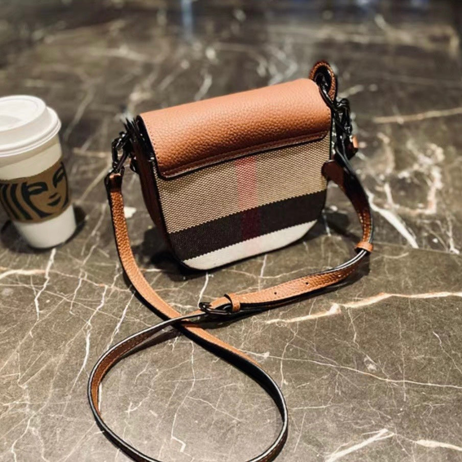 【Belt Saddle】Elephant's trunk-Checkered Cowhide Leather Handbag Crossbodys-,buy 1 get 1 pony and 1 coins purse