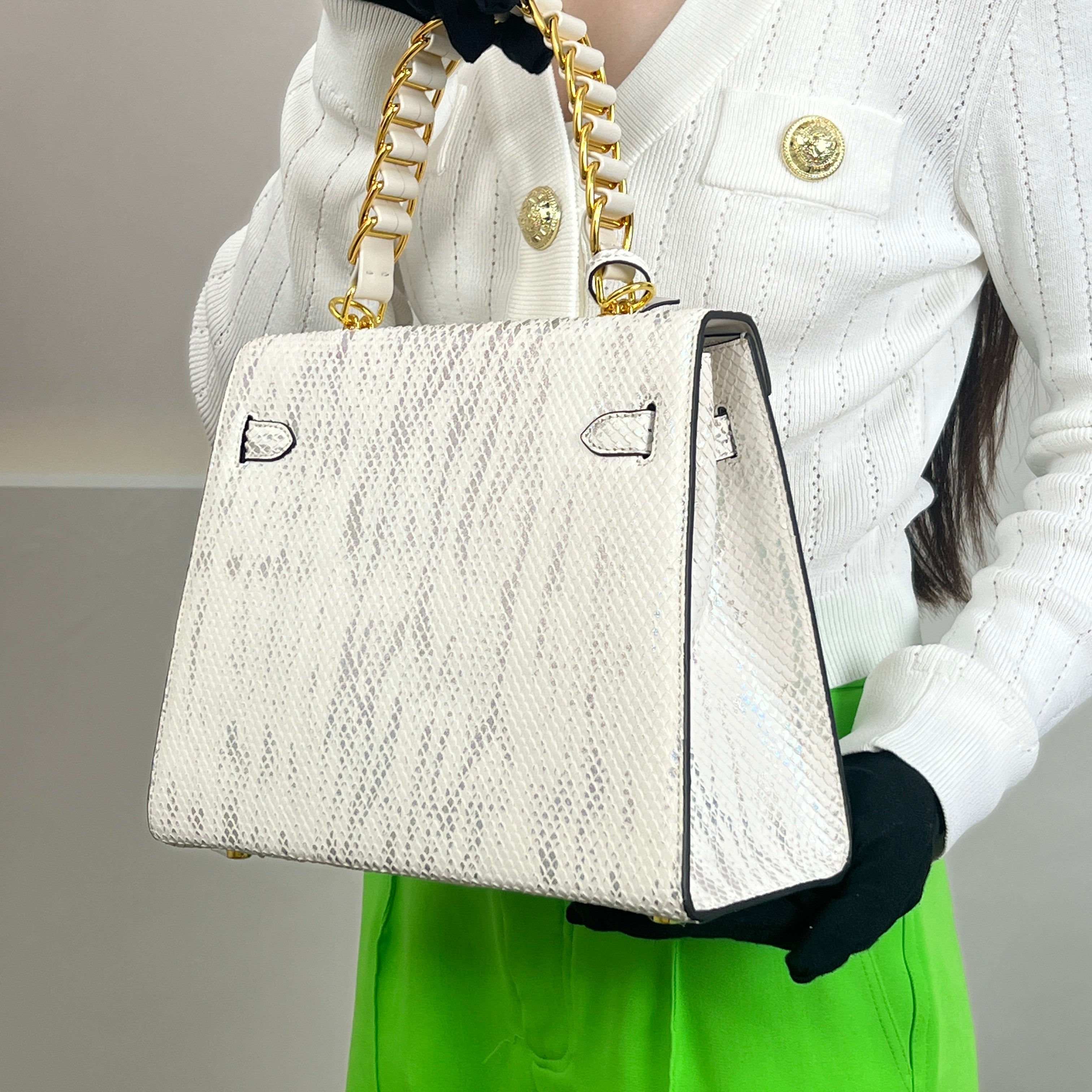 【Trending 2023】【Kayla】Cut Snakeskin Laser Coating Design Handbag