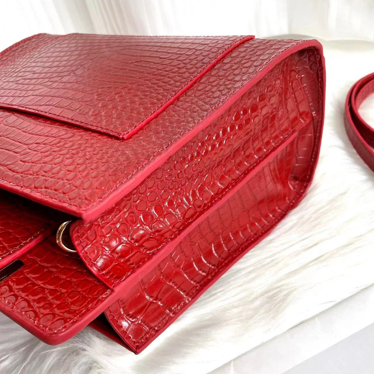 【Elena Handbag】Crocodile Pattern Cowhide Leather Bag,buy 1 get 1 pony and 1 headband