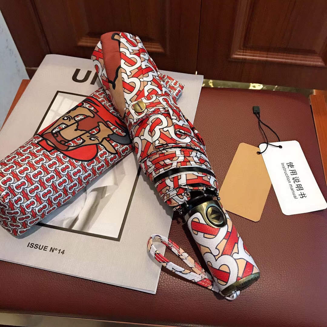【 Prints Umbrella】Folding automatic sunscreen sun umbrella dual-use tide umbrella