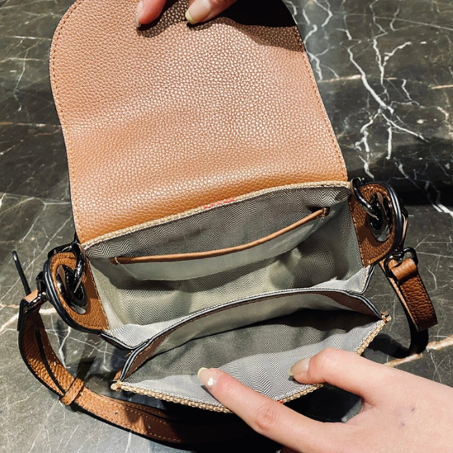 【Belt Saddle】Elephant's trunk-Checkered Cowhide Leather Handbag Crossbodys-,buy 1 get 1 pony and 1 coins purse
