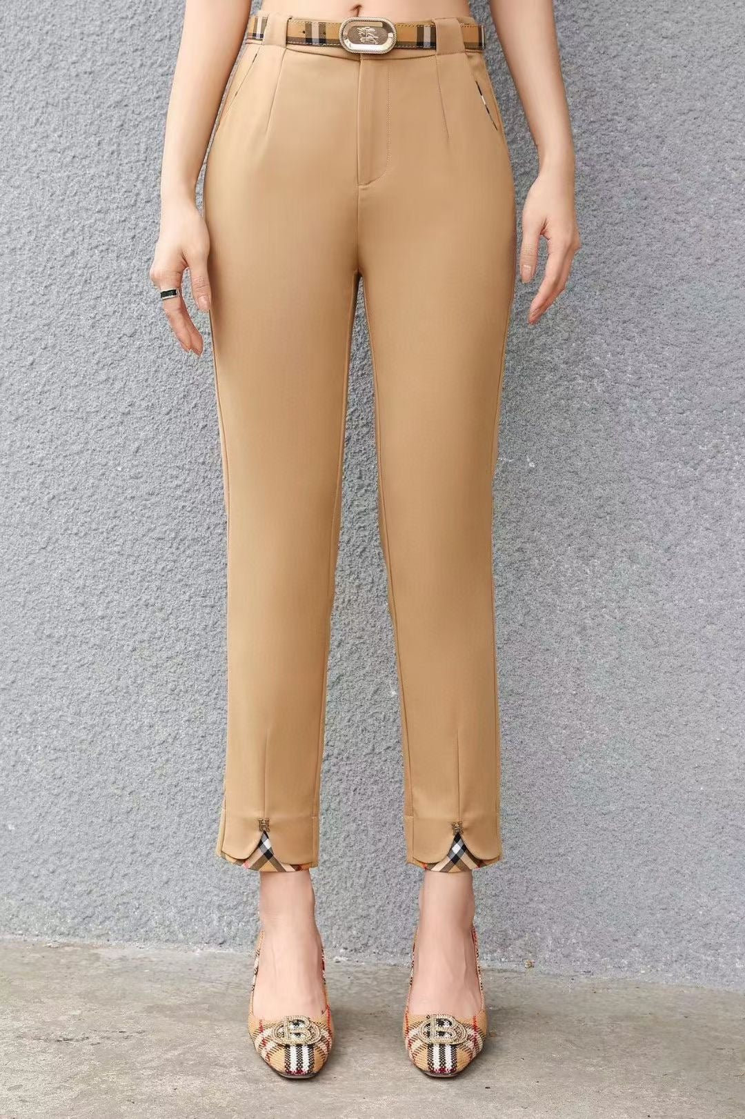 【BoBo’s Suit Pants with Belt】Checkered Pant Split Design,,buy 1 get 1 pony and 1 headband