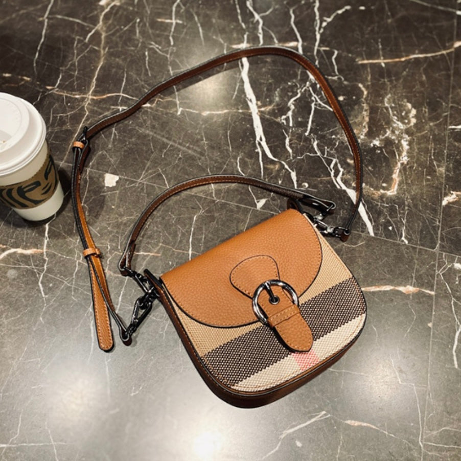 【Belt Saddle】Elephant's trunk-Checkered Cowhide Leather Handbag Crossbodys-,buy 1 get 1 pony and 1 coins purse