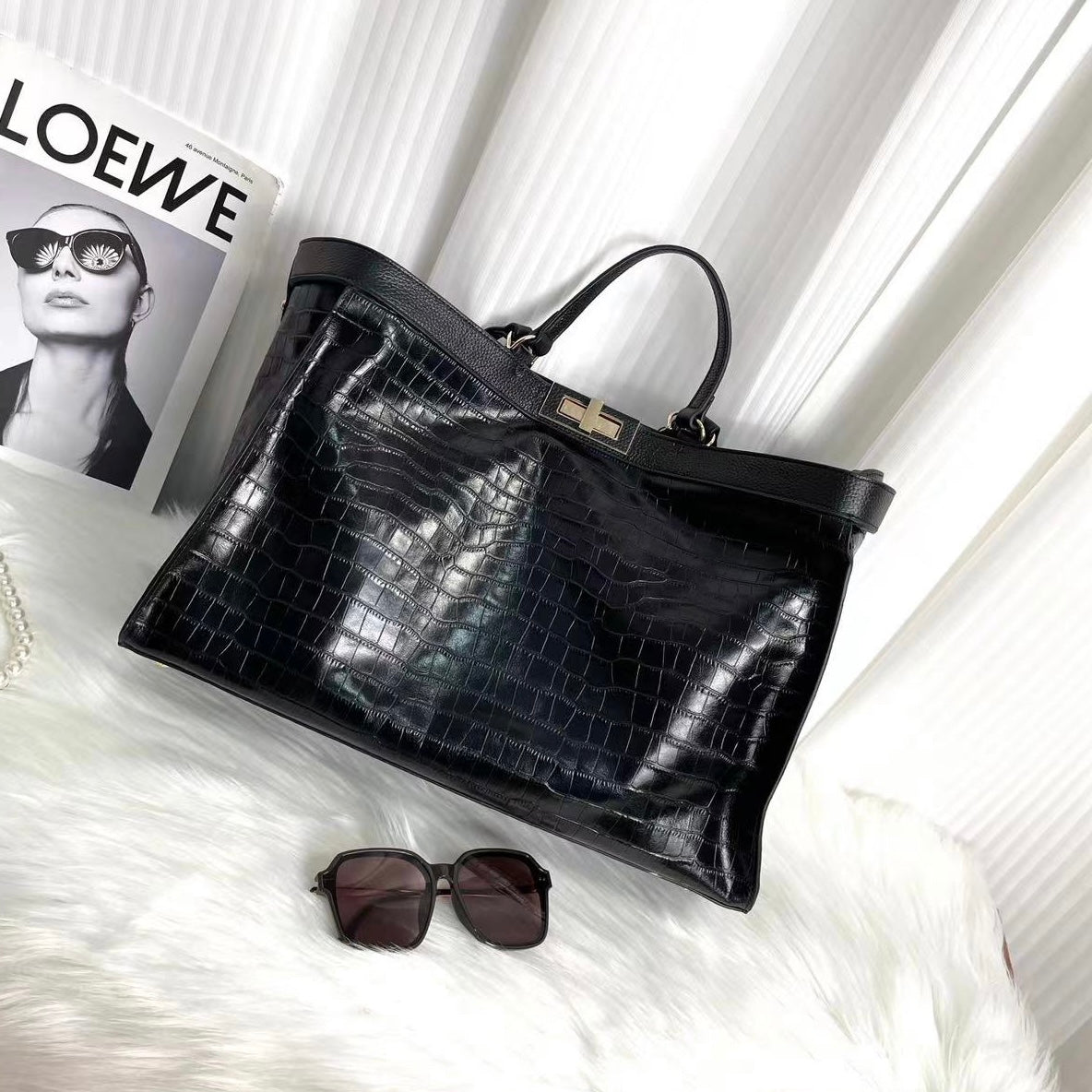 【Peeka Tote】Cowhide Leather Tote Shoulder Bag,buy 1 get 1 pony and 1 headband