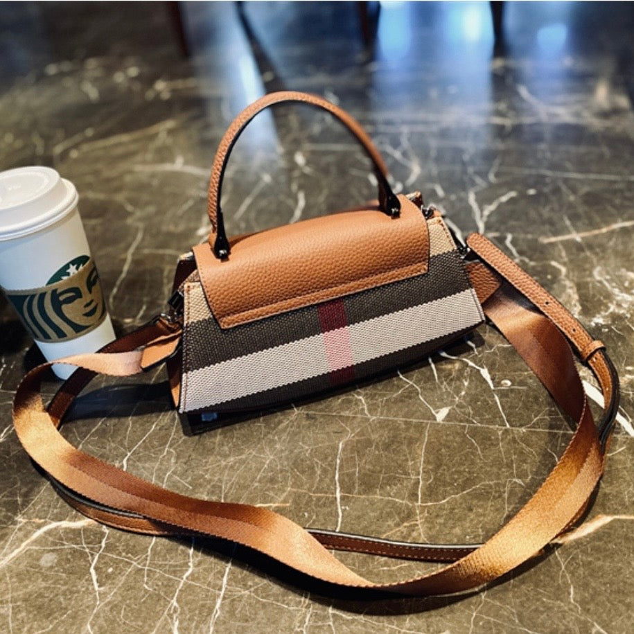 【Crescent Handbag】Checkered Leather Flap Handle Crossbody Bag-,buy 1 get 1 pony and 1 headband