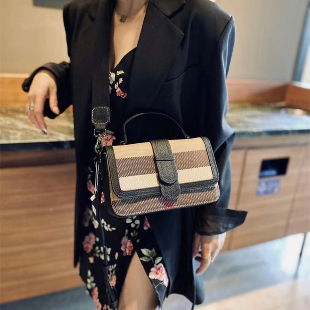 【Lunch Bag】Cowhide Square Handbag L 9.06" , W 3.55" , H 6.3"-,buy 1 get 1 pony and 1 headband