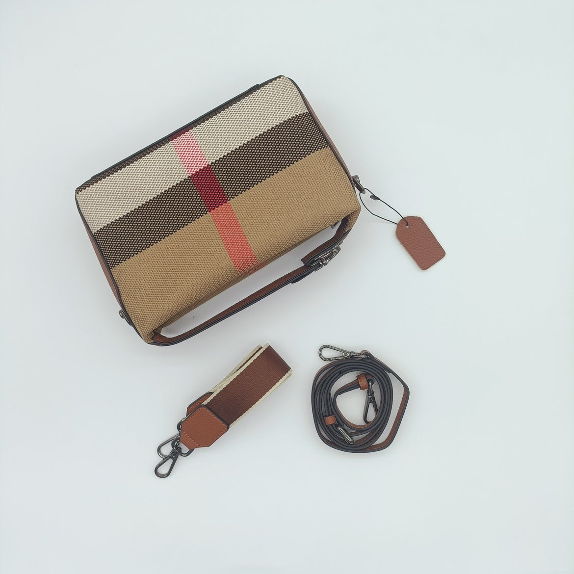 【Brick Bag】Real Leather Handle Locking Square Clutch Bag-buy 1 get 1 pony and 1 coins purse