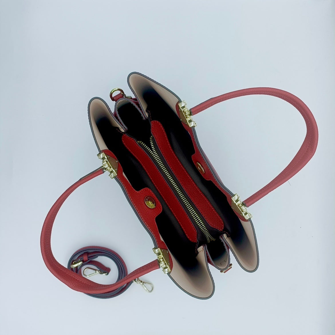 【Red V】Real Leather Handbag-,buy 1 get 1 pony and 1 headband