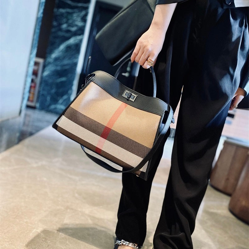 【T Bag-L】Trapezoid Briefcase Handbag-,buy 1 get 1 pony and 1 headband