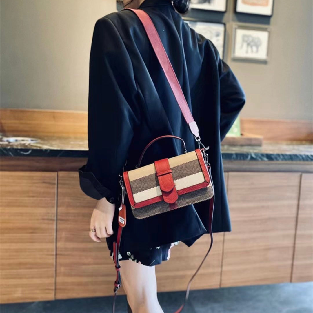 【Lunch Bag】Cowhide Square Handbag L 9.06" , W 3.55" , H 6.3"-,buy 1 get 1 pony and 1 headband