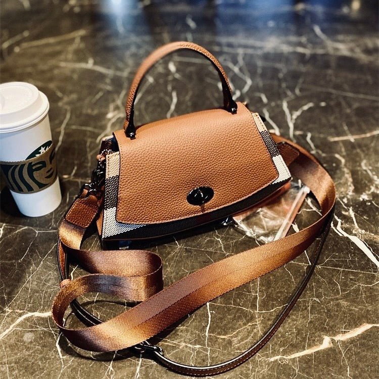 【Crescent Handbag】Checkered Leather Flap Handle Crossbody Bag-,buy 1 get 1 pony and 1 headband