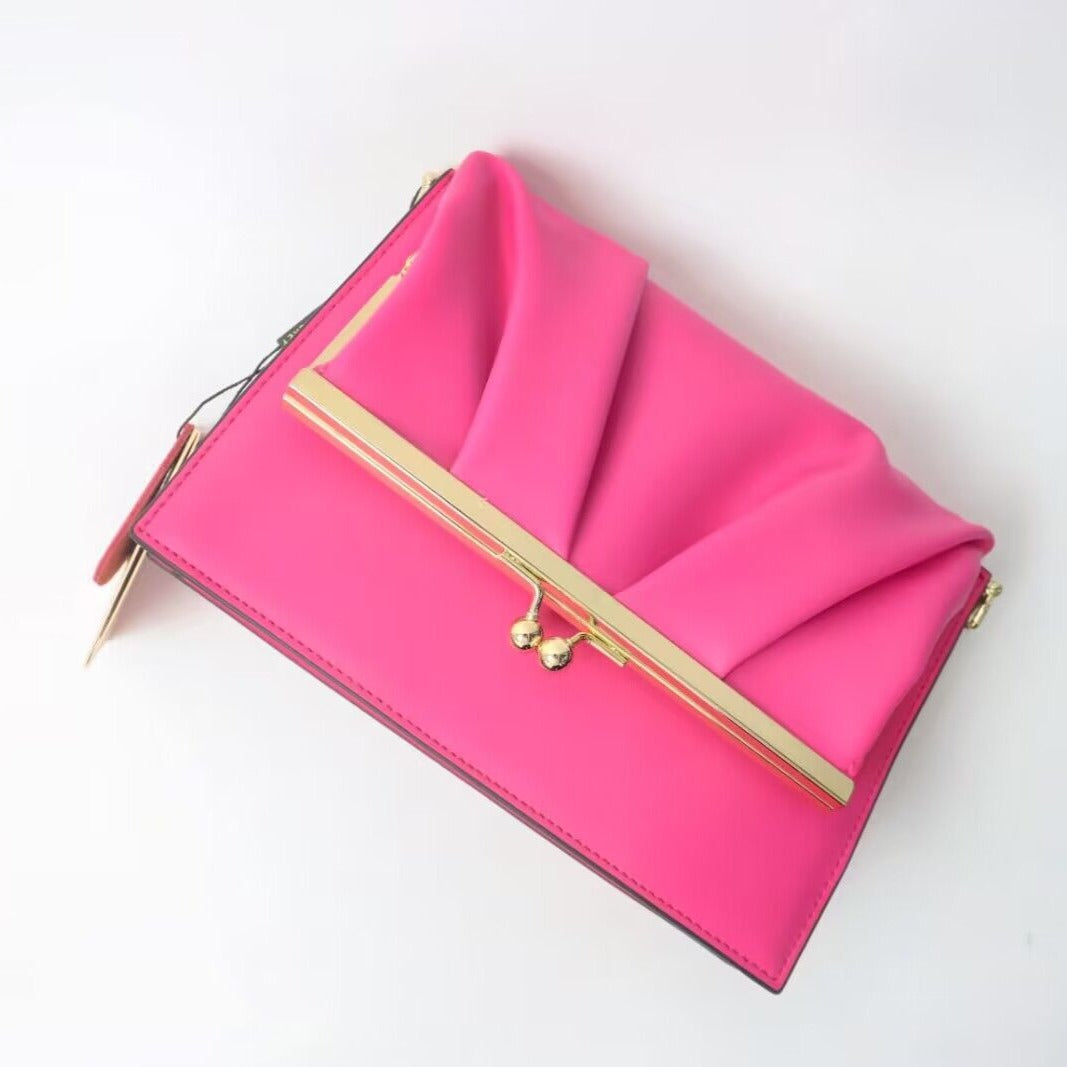 【NEW】【Pleated Clutch Bag】Cowhide Leather  Bag --Buy 1 Get 1 Pony and 1 Coin Purse