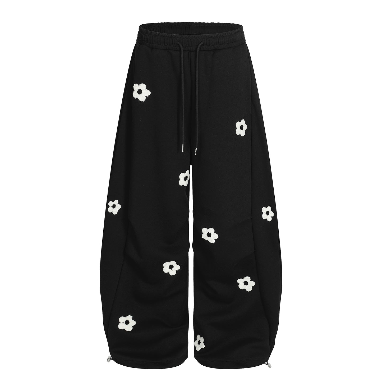 Flower Embroidered Wide-Leg Pants