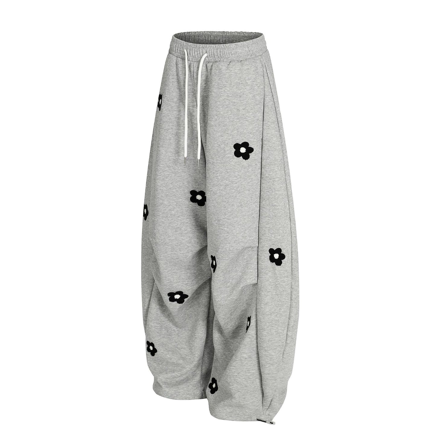 Flower Embroidered Wide-Leg Pants