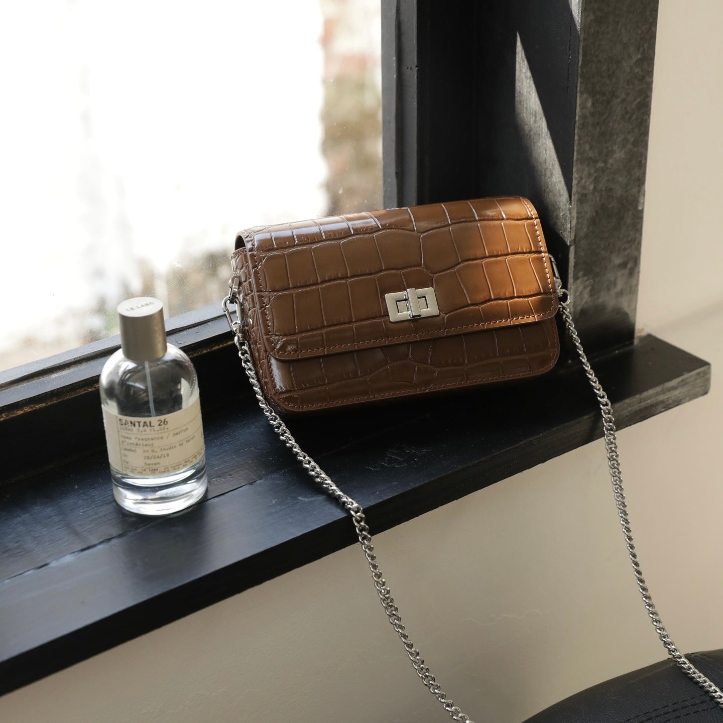 【Rectangular bag】1691 Cowhide Leather the Crocodile Grain Flap Crossbody Chain Bag Buy 1 Get 1 Pony and 1 Coin Purse