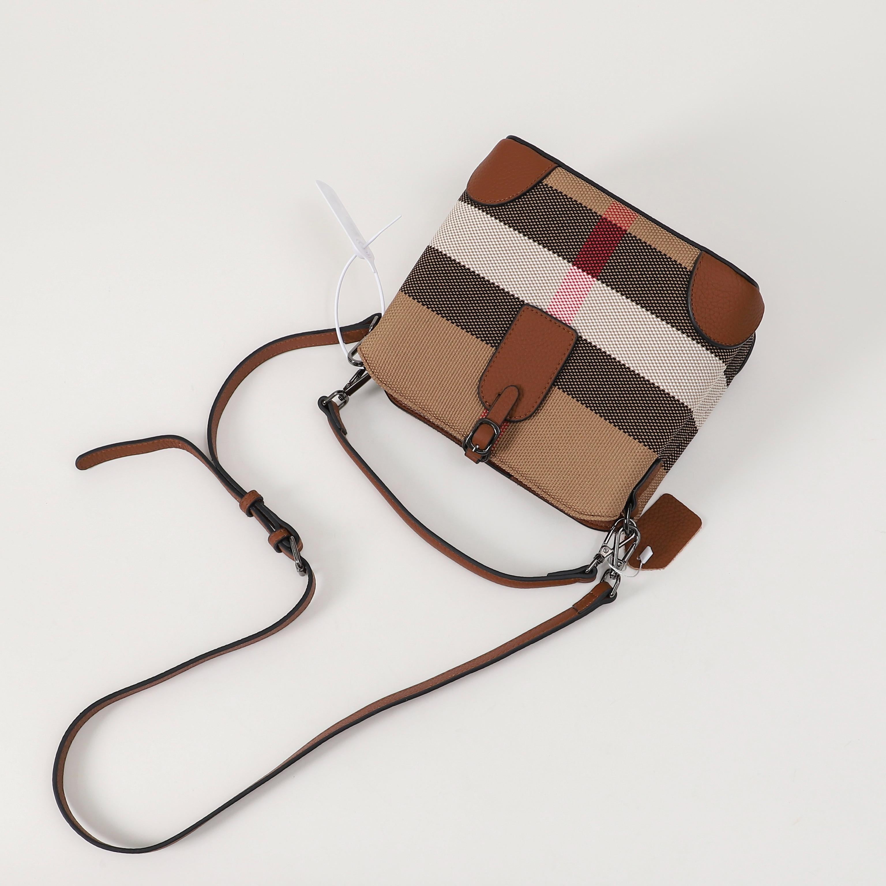 【Square Tag】Cowhide Leather Crossbody Checkered Handbag  L 8.27" , W 4.73" , H 8.27"--buy1 get 1 pony +1coin purse