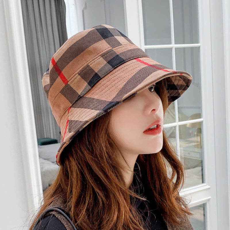 【Bucket Hat 】Checkered  Bucket Hat Vintage Fisherman Sun Cap