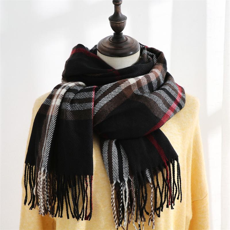 Checkered Fringed Soft Classic Cashmere Feel Winter Scarf