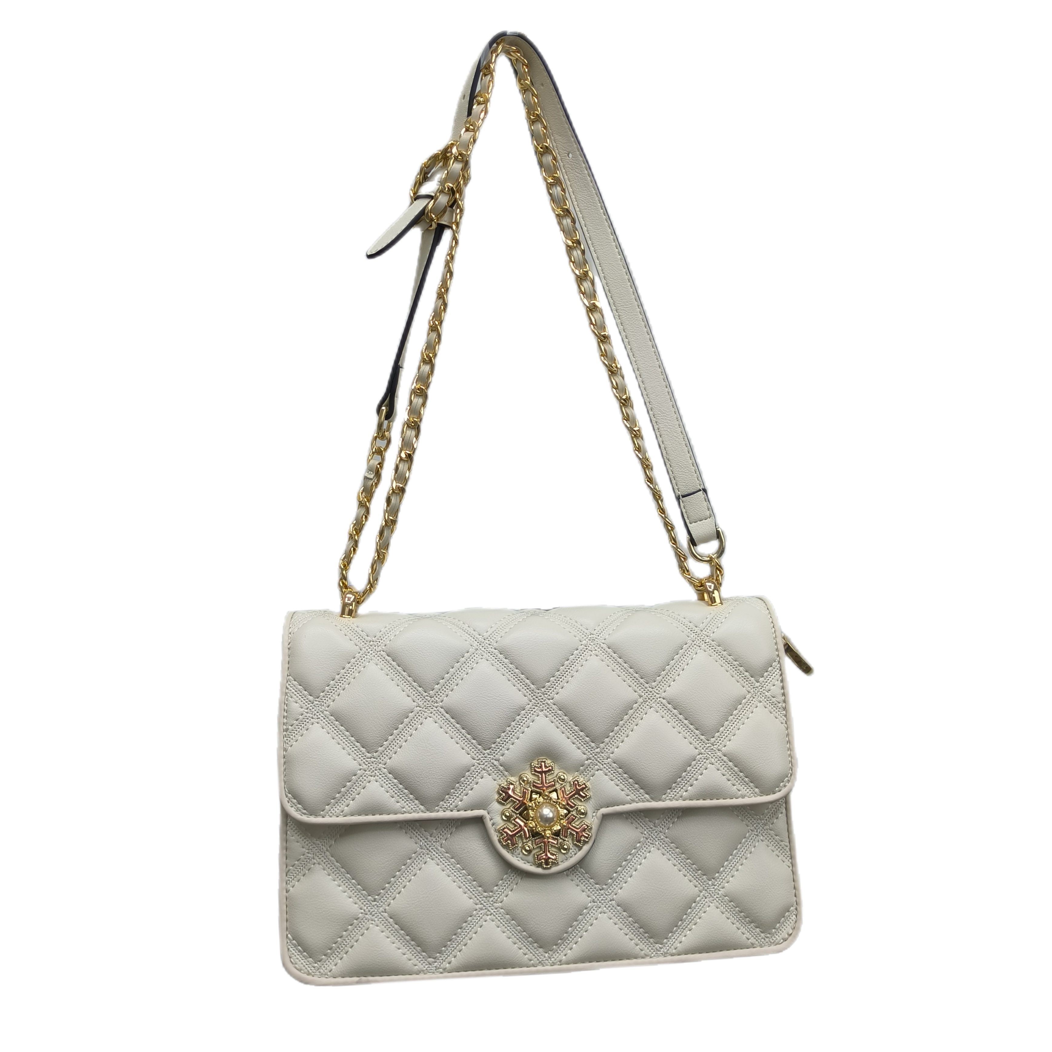 【Snowflake Bag】Quilted Snowflake Button Flap Crossbody Bag-80745，buy 1 get 1 pony and 1 headband