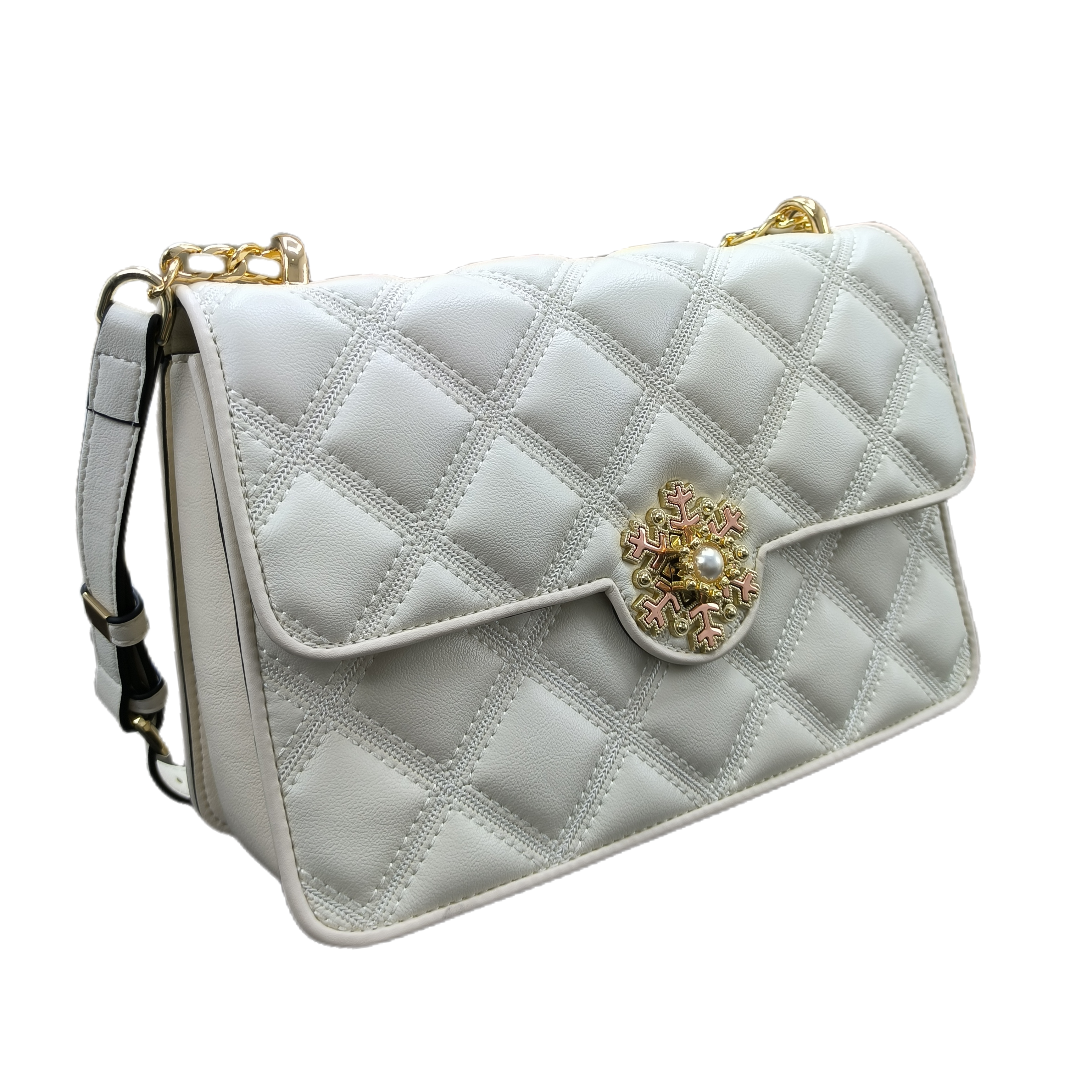 【Snowflake Bag】Quilted Snowflake Button Flap Crossbody Bag-80745，buy 1 get 1 pony and 1 headband