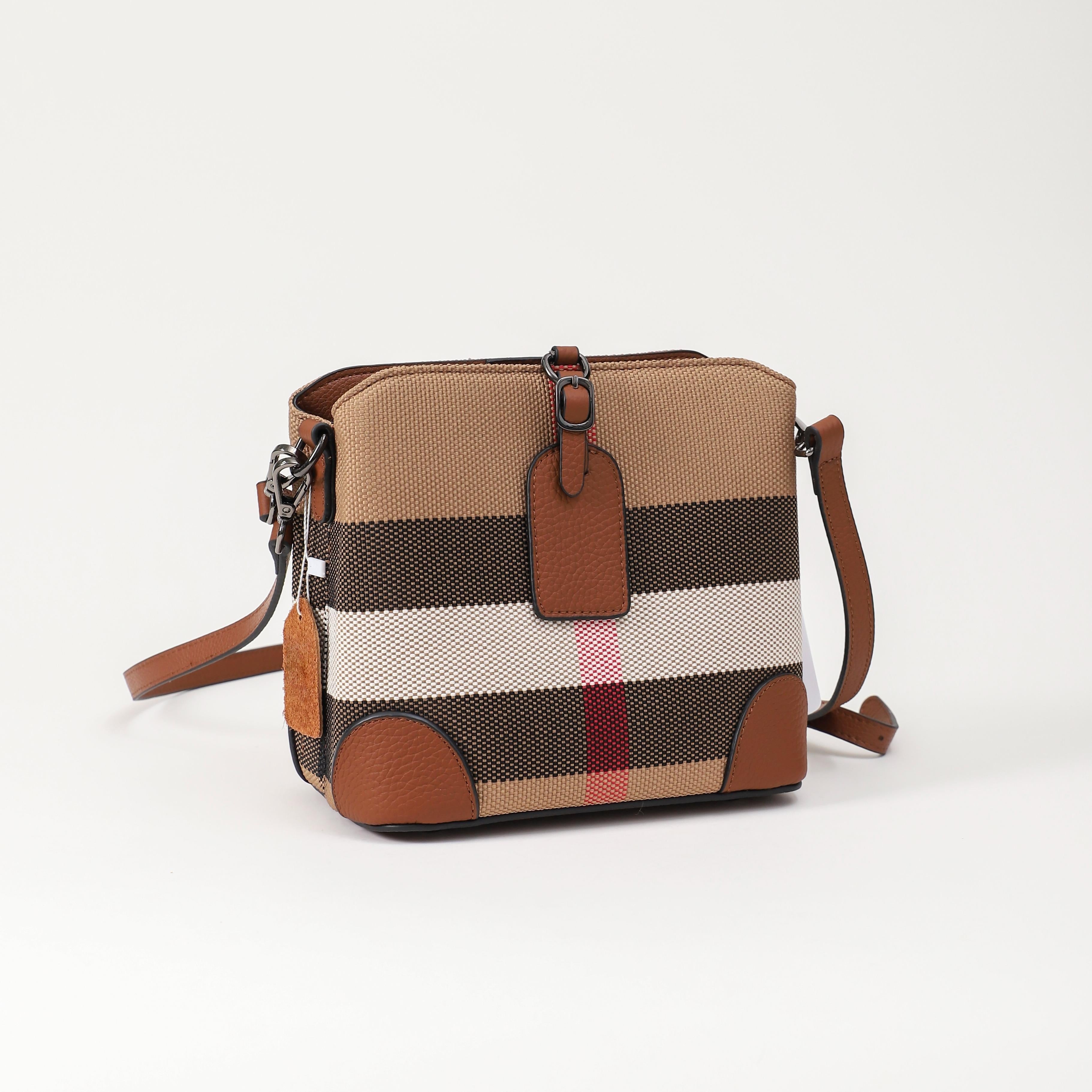 【Square Tag】Cowhide Leather Crossbody Checkered Handbag  L 8.27" , W 4.73" , H 8.27"--buy1 get 1 pony +1coin purse