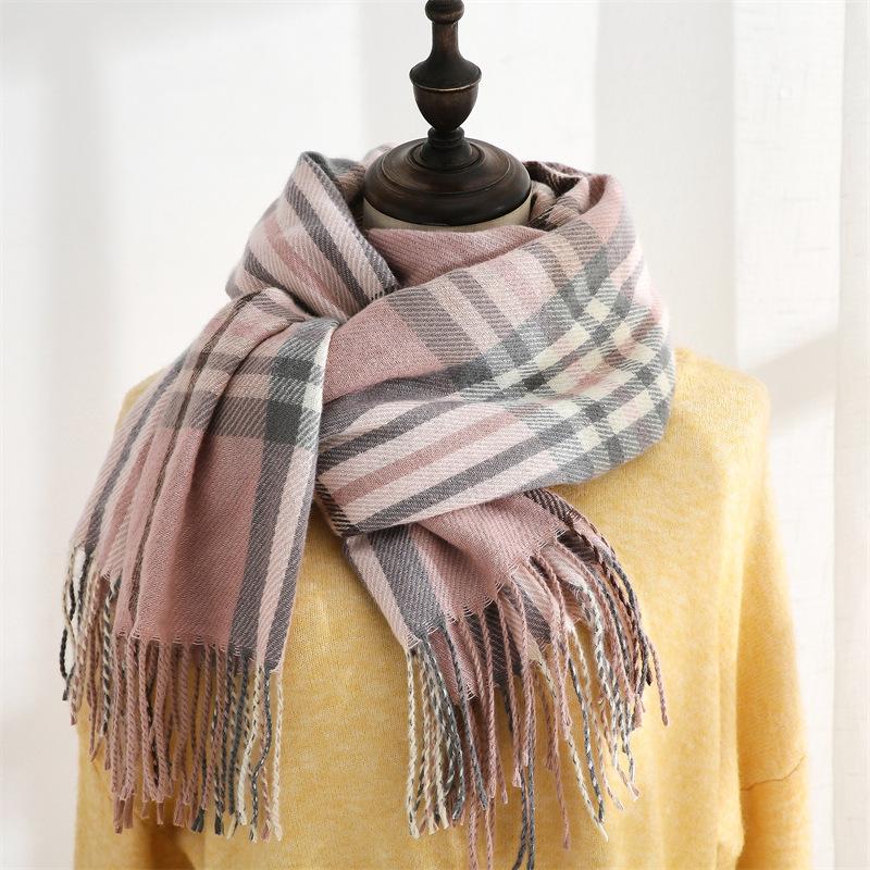 Checkered Fringed Soft Classic Cashmere Feel Winter Scarf