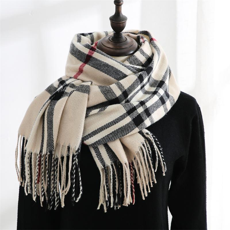 Checkered Fringed Soft Classic Cashmere Feel Winter Scarf