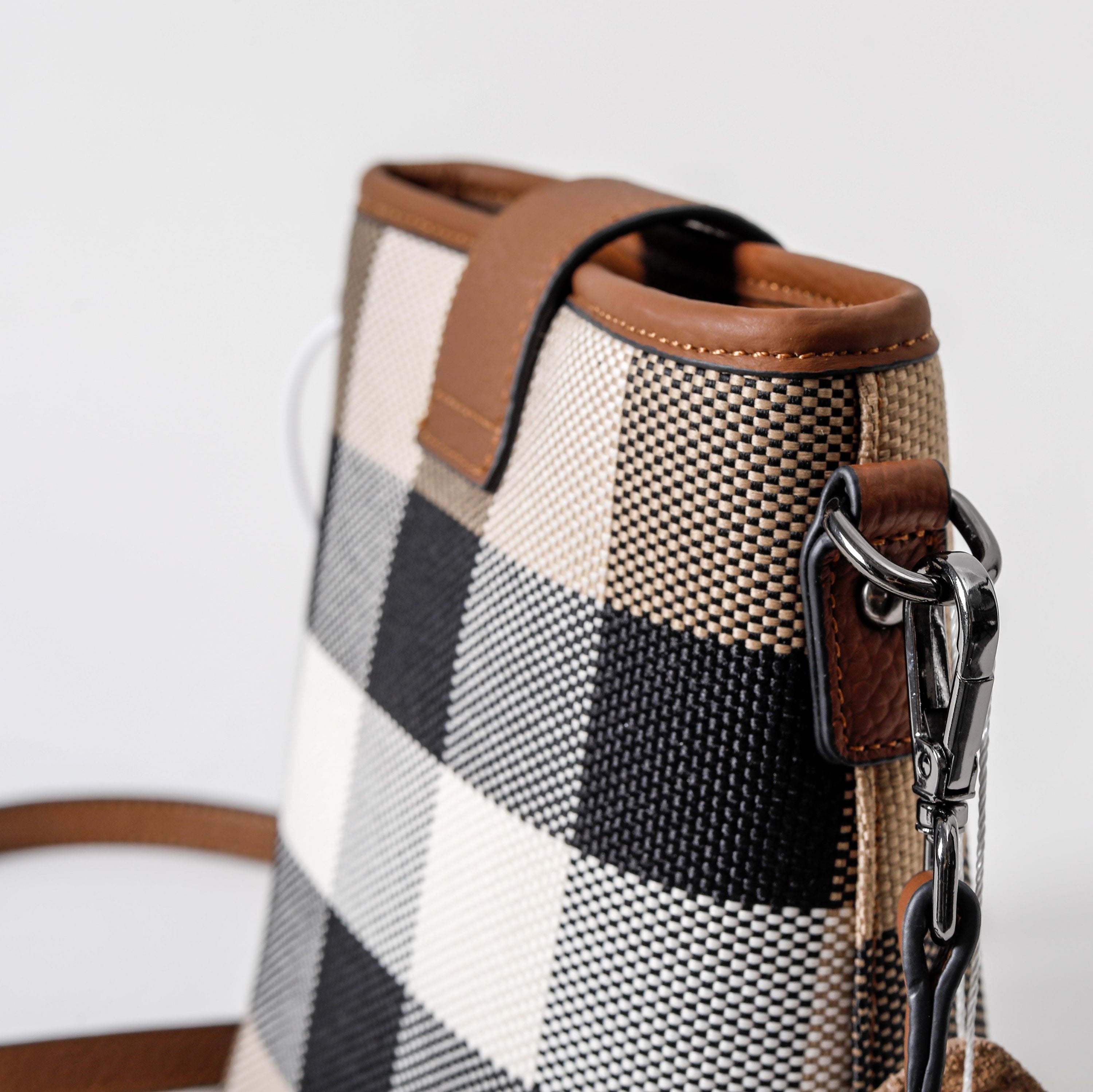 【Sunshine Crossbody 】Checkered Vertical Bucket Bag L 7.09" , W 3.15" , H 7.09"-buy 1 get 1 pony and 1 coins purse